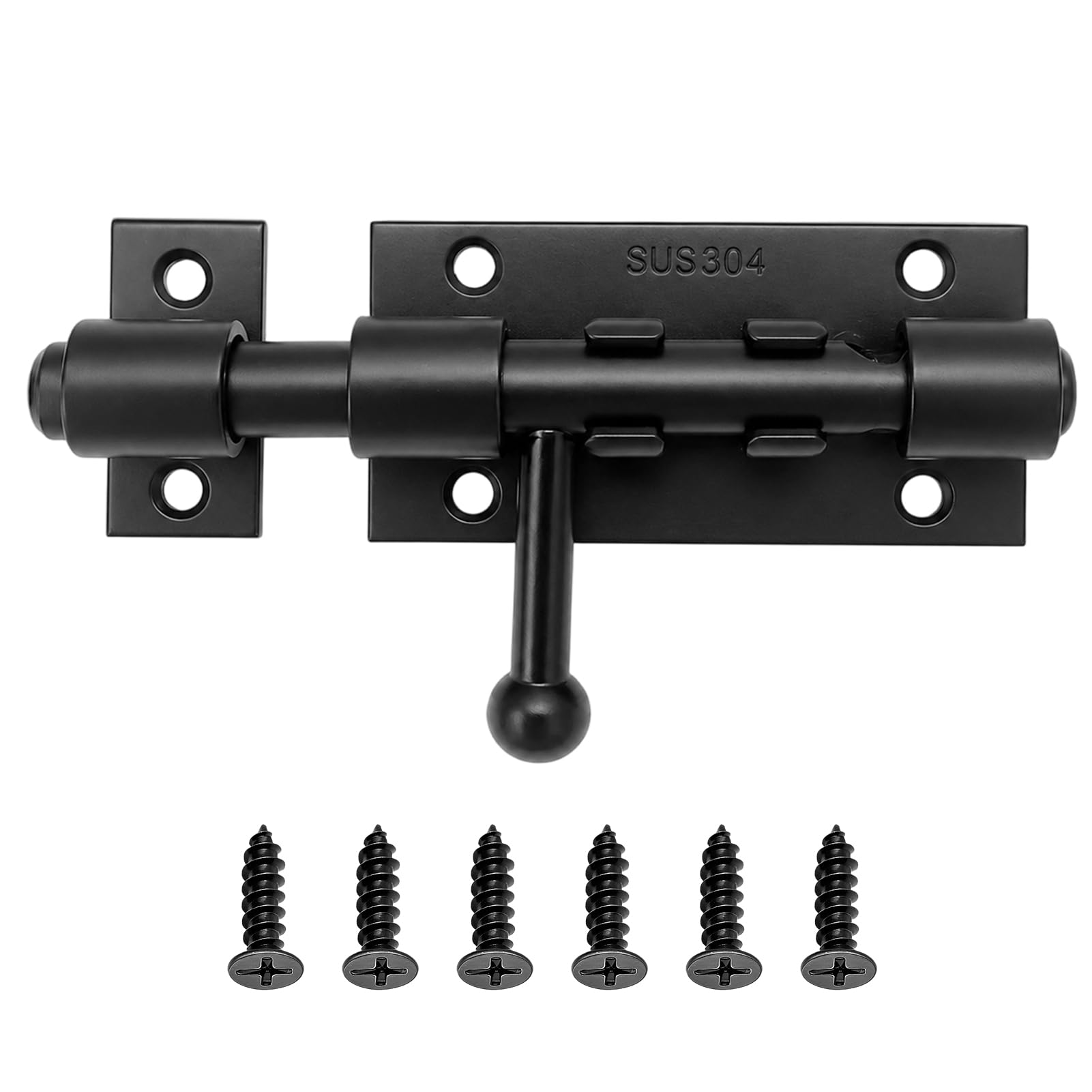 Slide Gate Latch Bolt Safety Door Lock with Padlock Hole 125MM Sliding Door Bolt with Padlock Hole, Stainless Steel Matte Black Door Lock for Shed Fence Garden, Gate Bolts