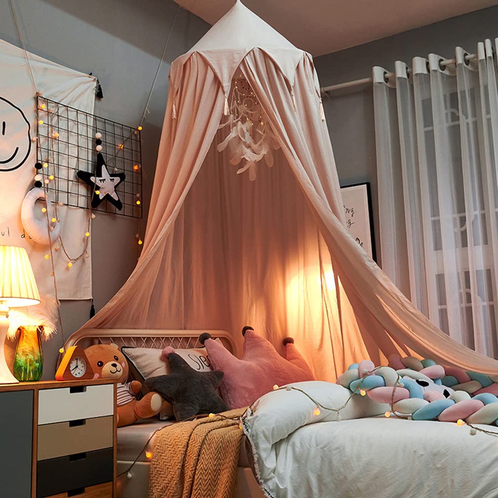 Lit à Baldaquin Bébé Coton Moustiquaire Enfant Ciel de Lit pour Chambre à Coucher (Rose,Taille unique)