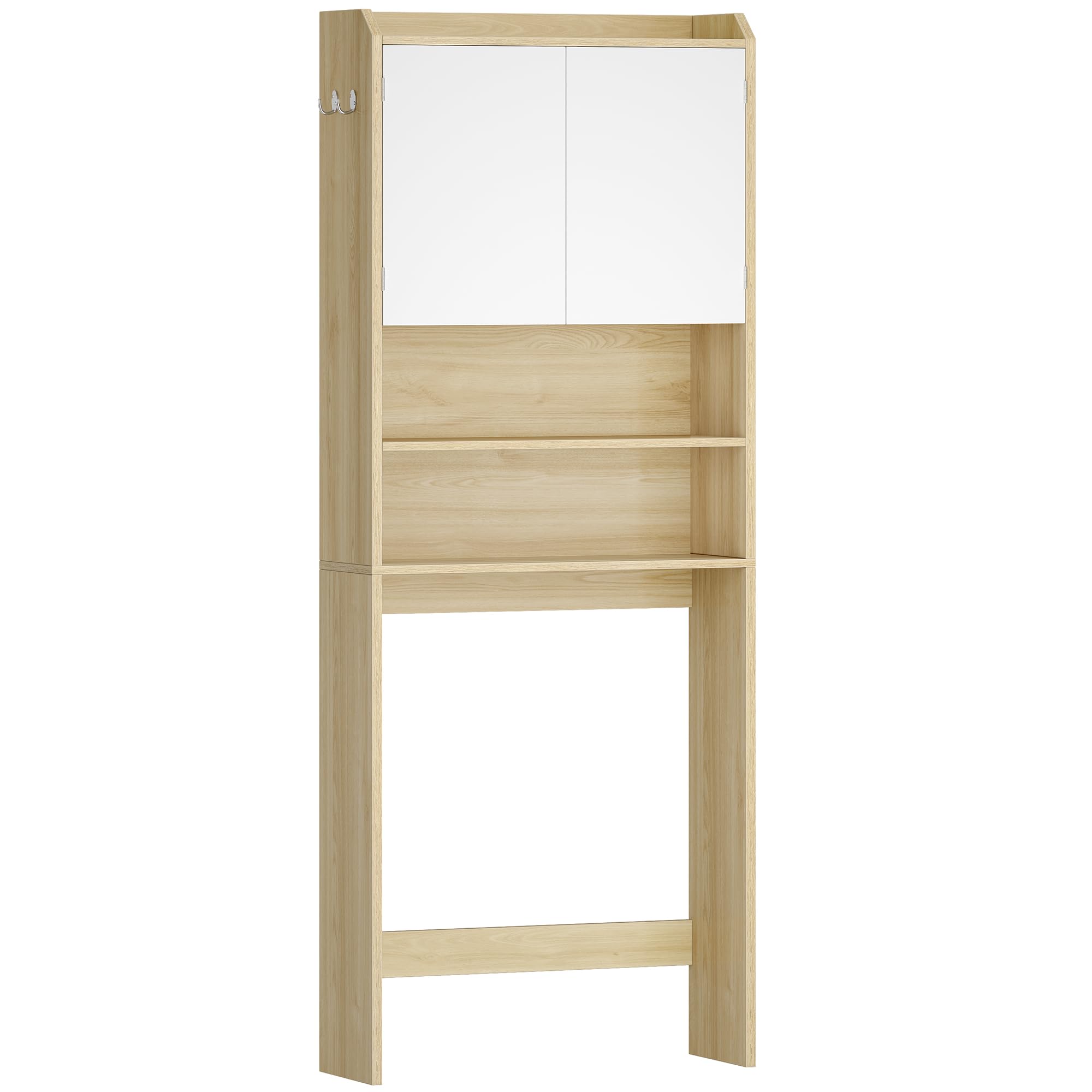 Hzuaneri Mobile lavatrice,24 x 65 x 185cm, Rip. regol.,Bianco-Rovere | 2 ripiani apribili, Mobile sopra lavatrice, Stile moderno minimalista, Porta WC doppia anta, LR65031X