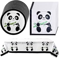 Vista 1 de Suministros para fiestas de pandas, 20 platos, 20 servilletas y 1 mantel