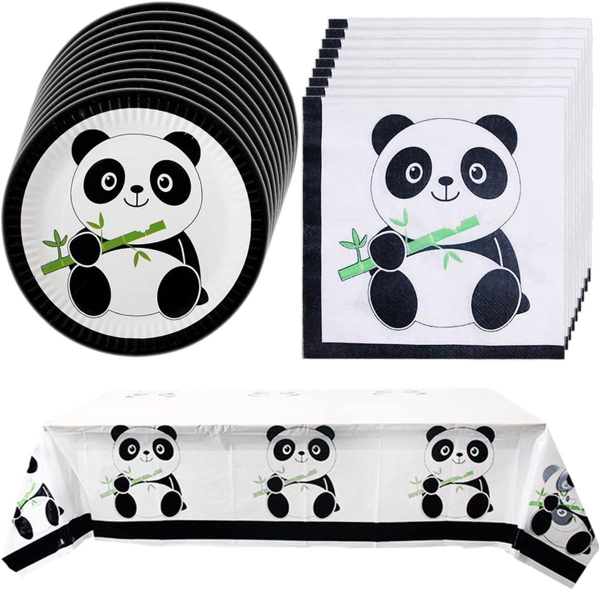 Panda Party Supplies, 20 plates, 20 napkins and 1 tablecloth