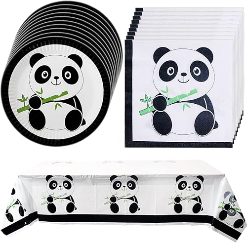 Suministros para fiestas de pandas, 20 platos, 20 servilletas y 1 mantel