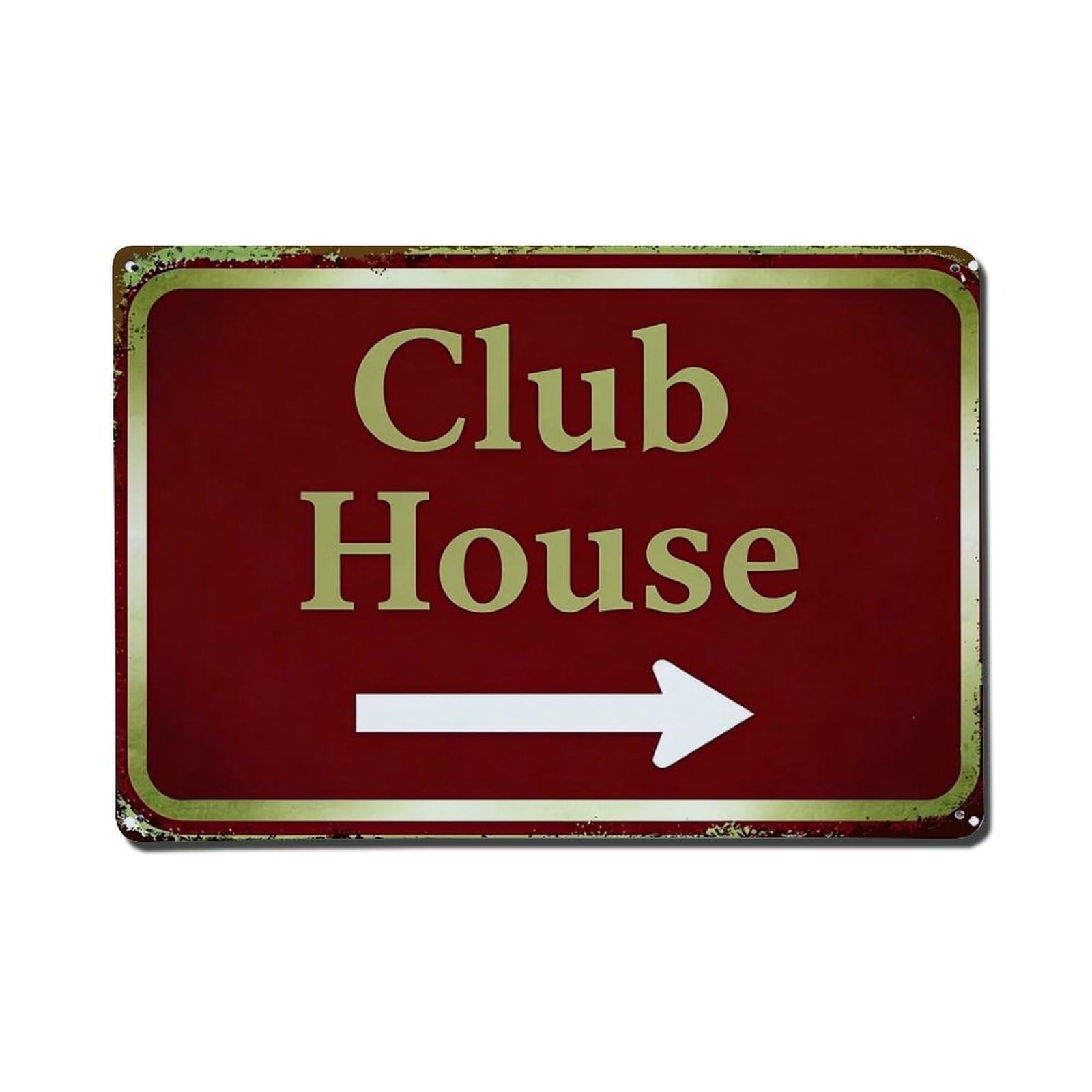 Club House Sign With Arrow Tin Sign Metal Poster Vintage Metal Signs for Home Man Cave Bar Cafe Kitchen laundry room Wall Decorations Gift 8x12Inch