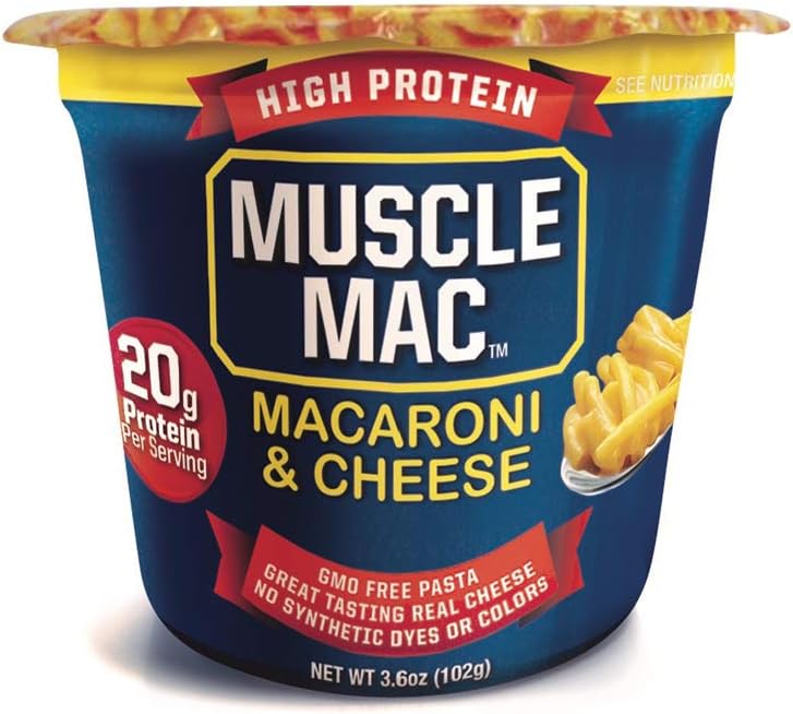 Muscle Mac | Macaroni and Cheese Microwavable Mega Cups, 20 Grams Of Protein Per Serving, Real Cheese, Non-GMO, 3.6 Ounce (Pack of 12)