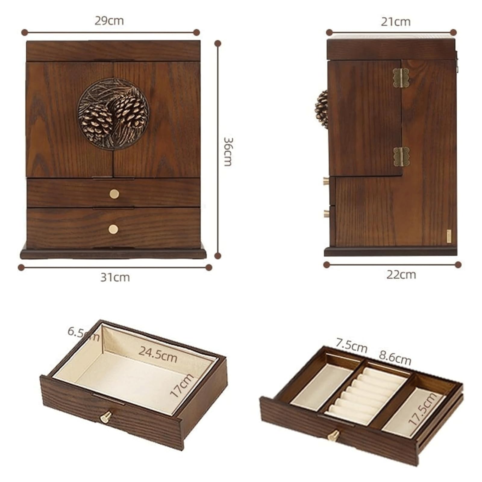 中国の伝統的な木製ジュエリーBOXと櫛 巾着袋と紙袋付 中国の伝統的な木製ジュエリーBOXと櫛 巾着袋と紙袋付