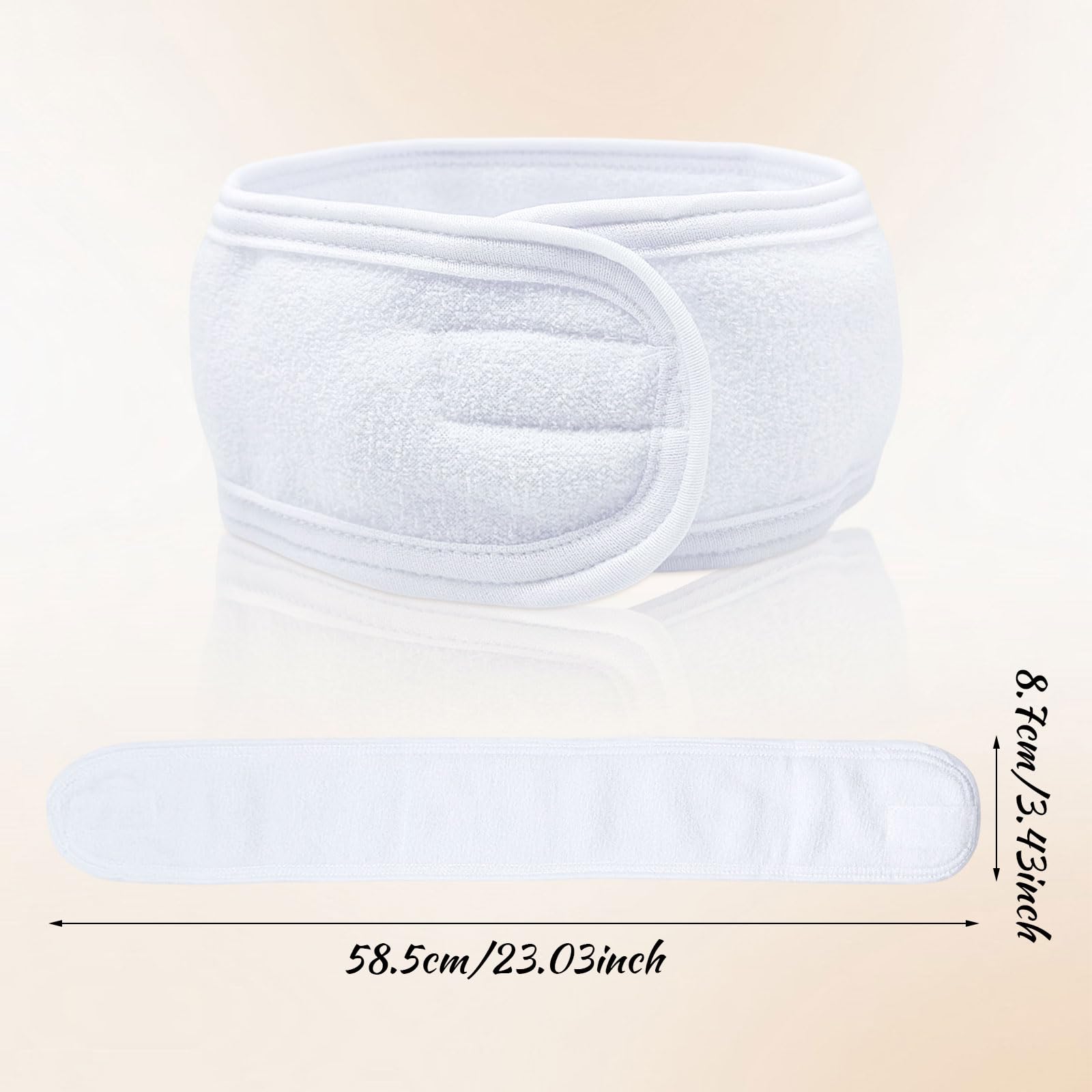 TUONYIS 6 Pcs Spa Facial Headband,Facial Women Makeup Hairband,Skincare Hair Band Towel Headband With Adjustable Magic Sticker (White - Image 2