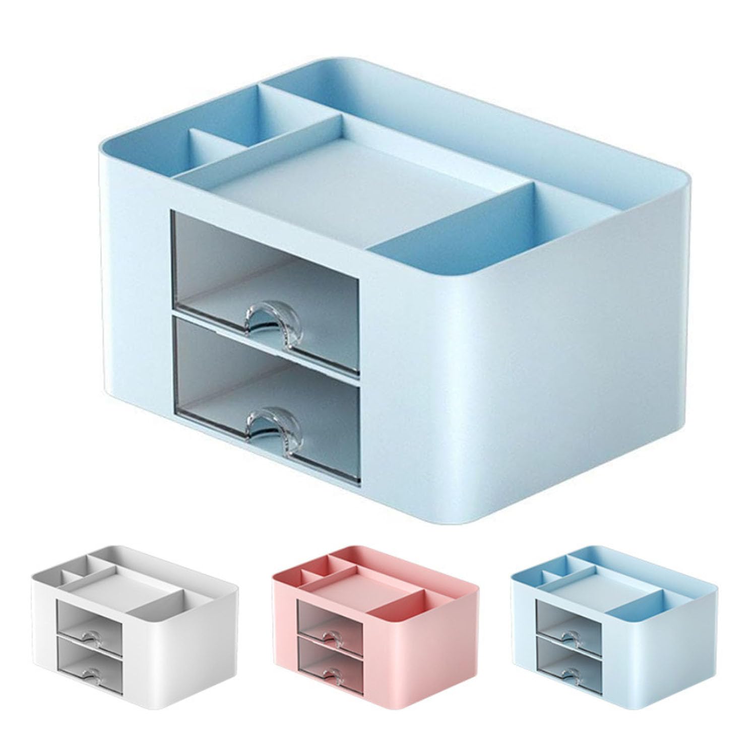 Desk Organiser with 2 Drawers Desk Tidy Organiser with Pen Holder (Blue)