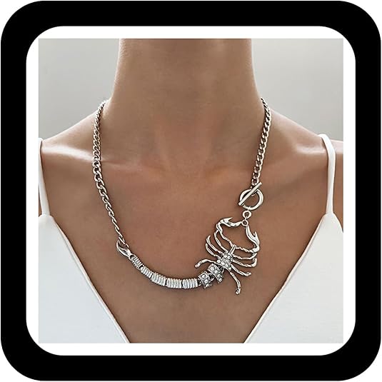 Punk Scorpion Choker Necklace Curved Bar Zodiac Collar Necklace Exaggerate Diamond Scorpion Chain Toggle Clasp Necklace Costume Halloween Statement Scorpion Necklace Jewelry for Women Men