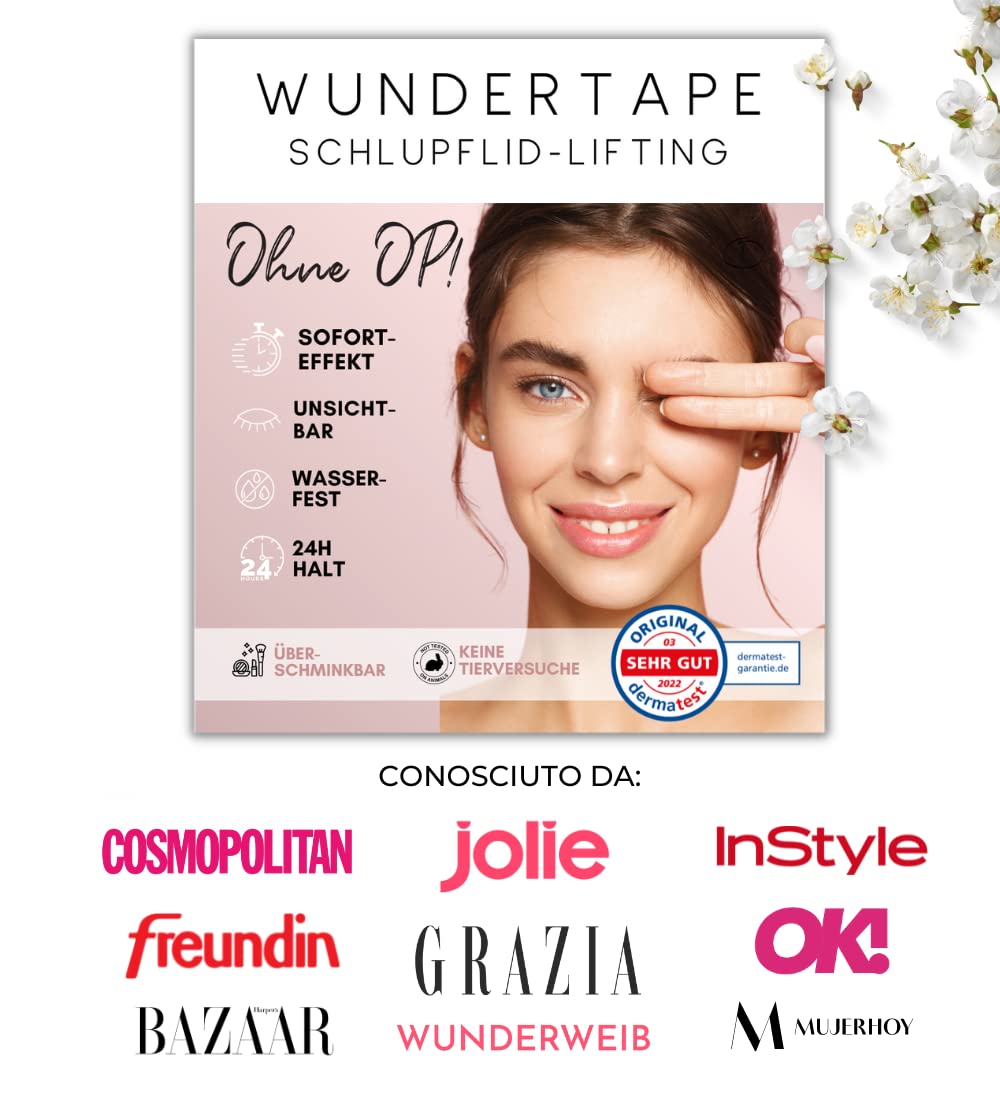 WUNDERTAPE "L" Strisce adesivi per occhi incappucciati - alza palpebre cadenti senza chirurgia! cerotti invisibile per sollevare le palpebre (lift stickers for eye lids) (144 x L)