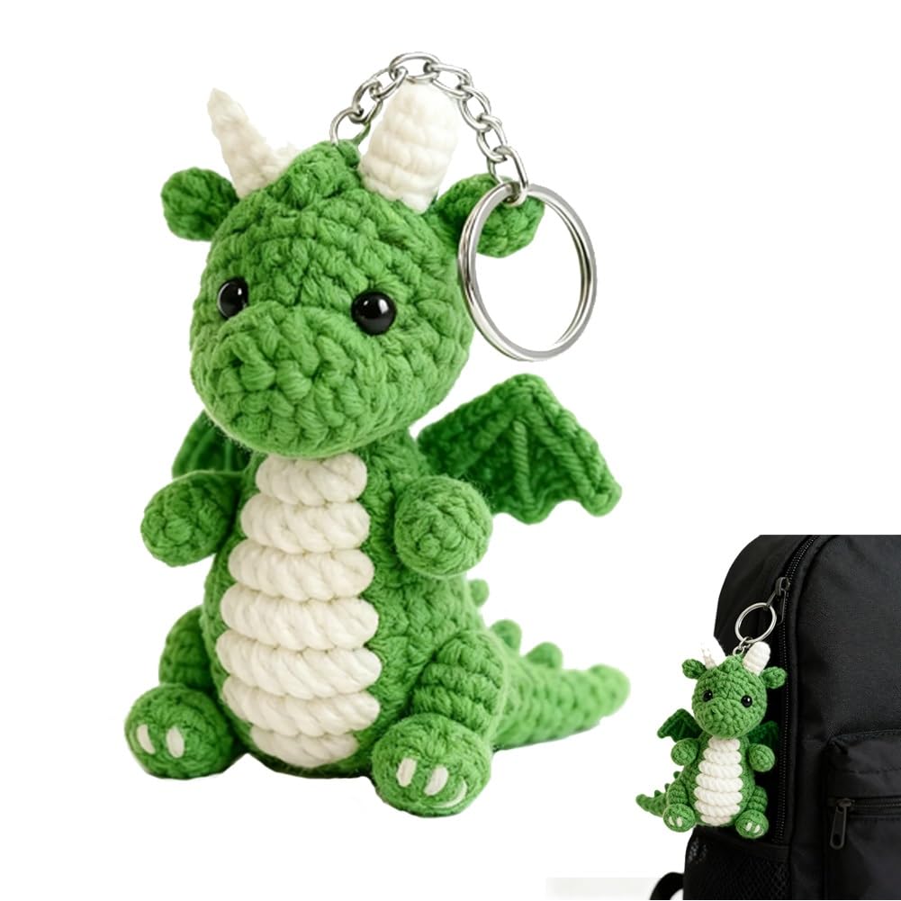 Seymal A1 Cute Flame Dragon Keychain, Handmade Crochet Bag Charm, Knitted Dragon Accessory For Backpack, Purse Or Keys