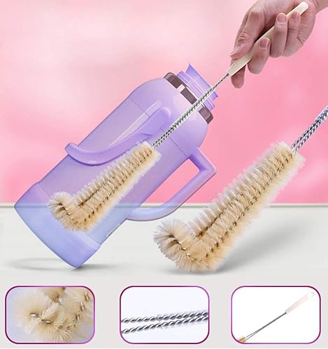 Miniatura 2 de Cepillo de limpieza largo para botellas de agua, diseño de cerdas flexibles con gancho y mango cómodo, cepillo de lavado de botellas para botella de