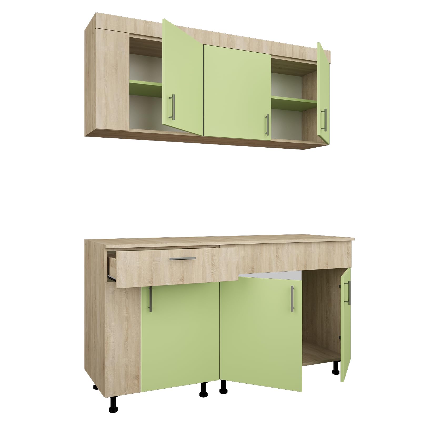 Küchenset Reno, Sonoma Eiche/Grün, L 150 cm