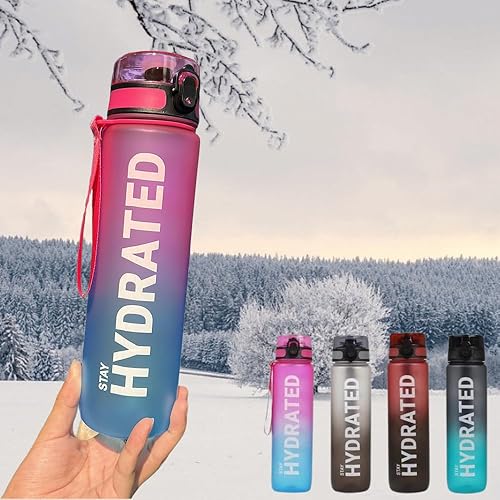 Miniatura 4 de Botella de agua de 32 onzas, duraderas y a prueba de fugas, motivacionales con marcador de tiempo, sin BPA, boca ancha con cepillo fácil de limpiar