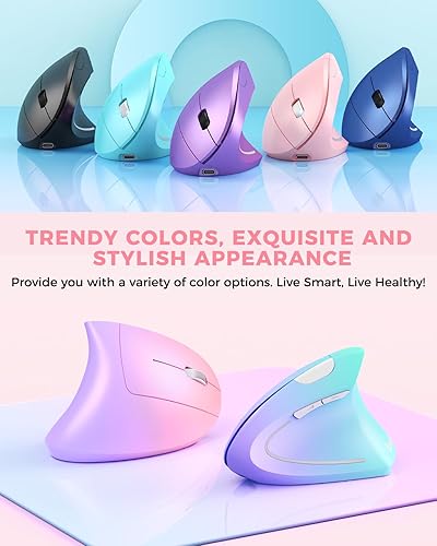 Miniatura 2 de Lekvey Ratón ergonómico, ratón inalámbrico vertical, recargable 2.4 GHz USB óptico túnel carpiano ratones  80012001600 DPI, 6 botones, para laptop,