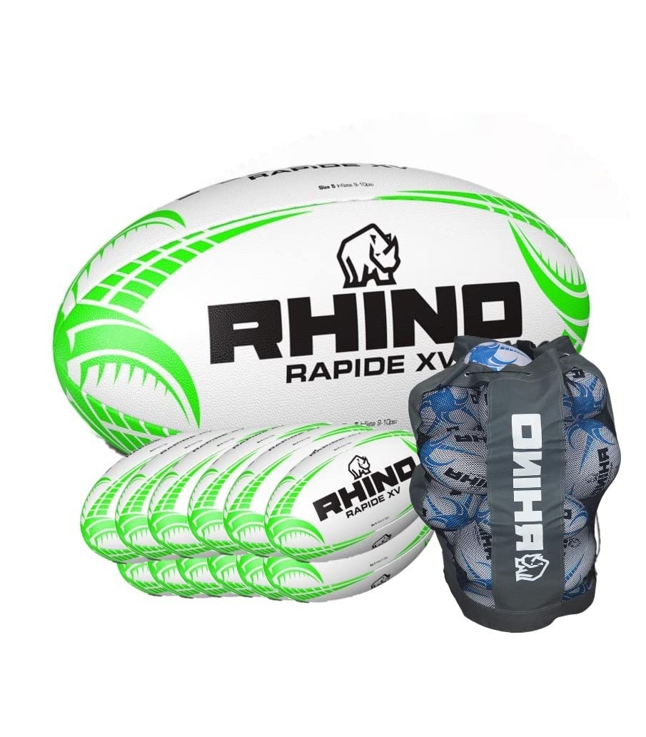 Rhino Rapide XV Rugby Balls Qty12 With FREE Ball Bag (Size 4)