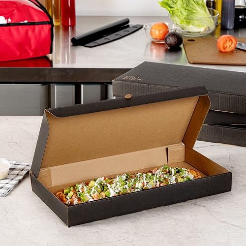 Miniatura 6 de Restaurantware Eco Pie - Cajas de pan plano de 14 x 7 x 1.5 pulgadas, 50 cajas de pizza corrugada resistentes  Sistema de bloqueo de pestañas con