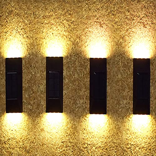 Solar Wall and Fence Post Lights - Decorative Waterproof LED Garden Lights for Outdoor, Deck, Front Door, Stairs, Yard - 4 Pack (Warm White)