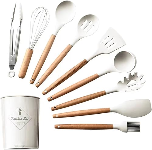 Juego de utensilios de cocina de silicona (1, color blanco caqui)