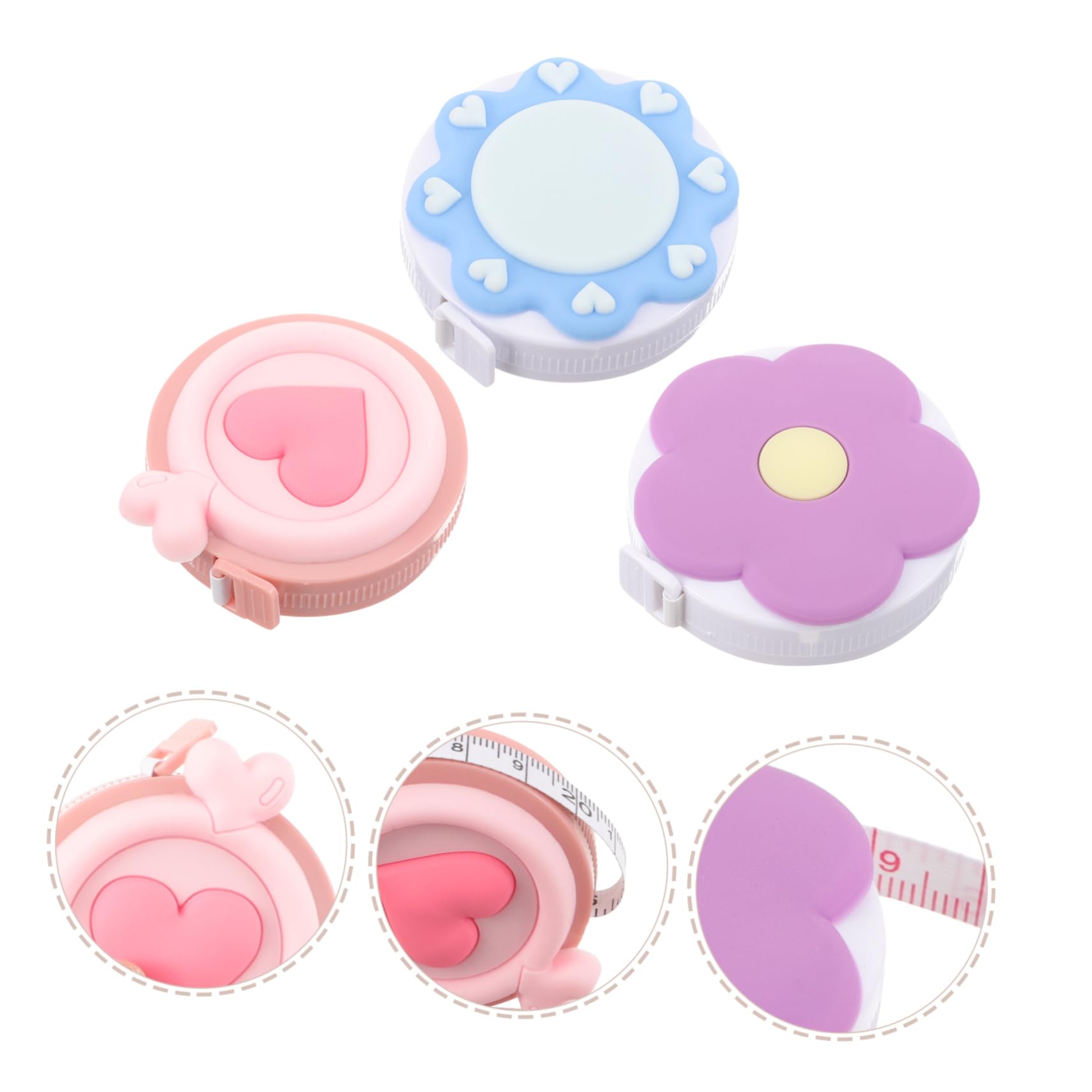 Operitacx 15piezas Retractable Measuring Tape for Body Measurements Mini Cute Tape Measure Double-sided Soft Measuring Tool for Tailoring and Sewing Sun Heart Flower