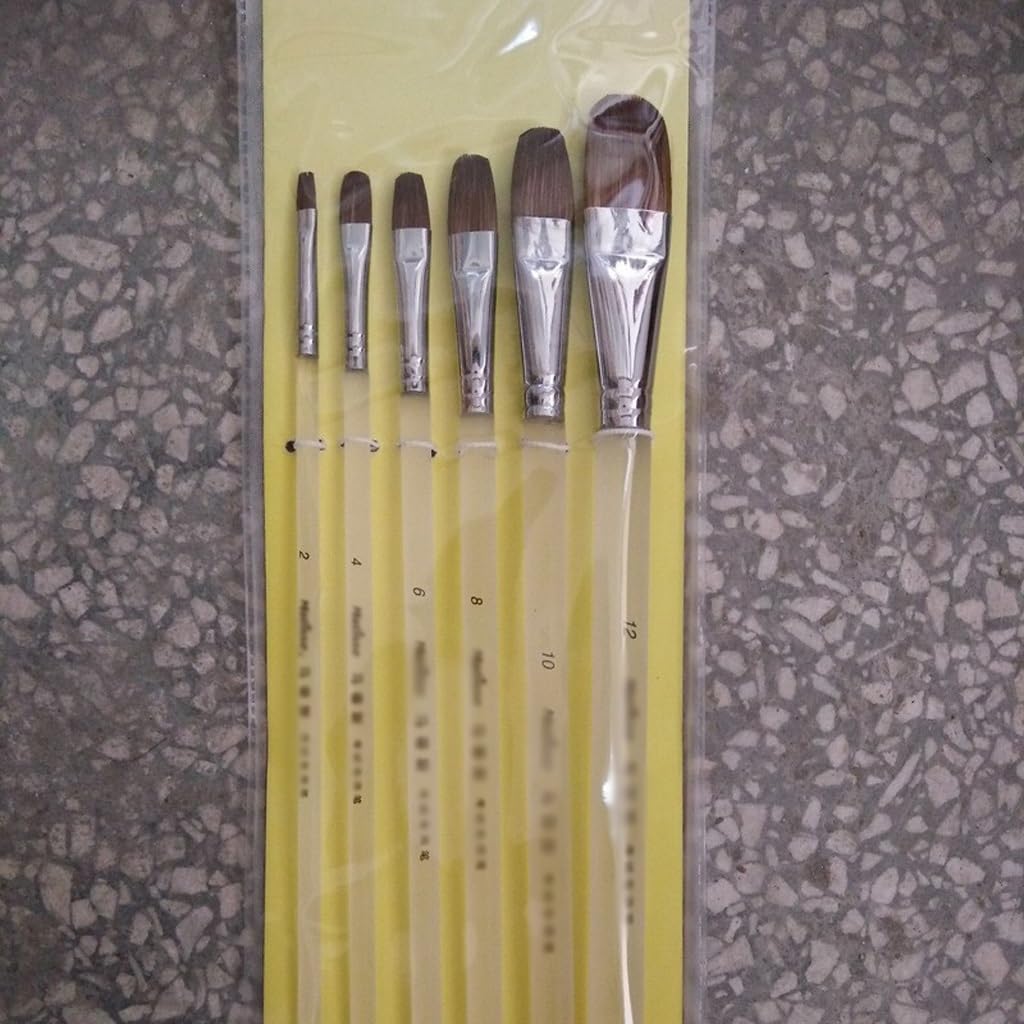 Cepillo de Aceite de Pelo de Lobo Esmerilado, Cepillo con Forma de Lengua de Pato, Cepillo de Agua en Polvo, Juego de 6 Pinceles acrílicos
