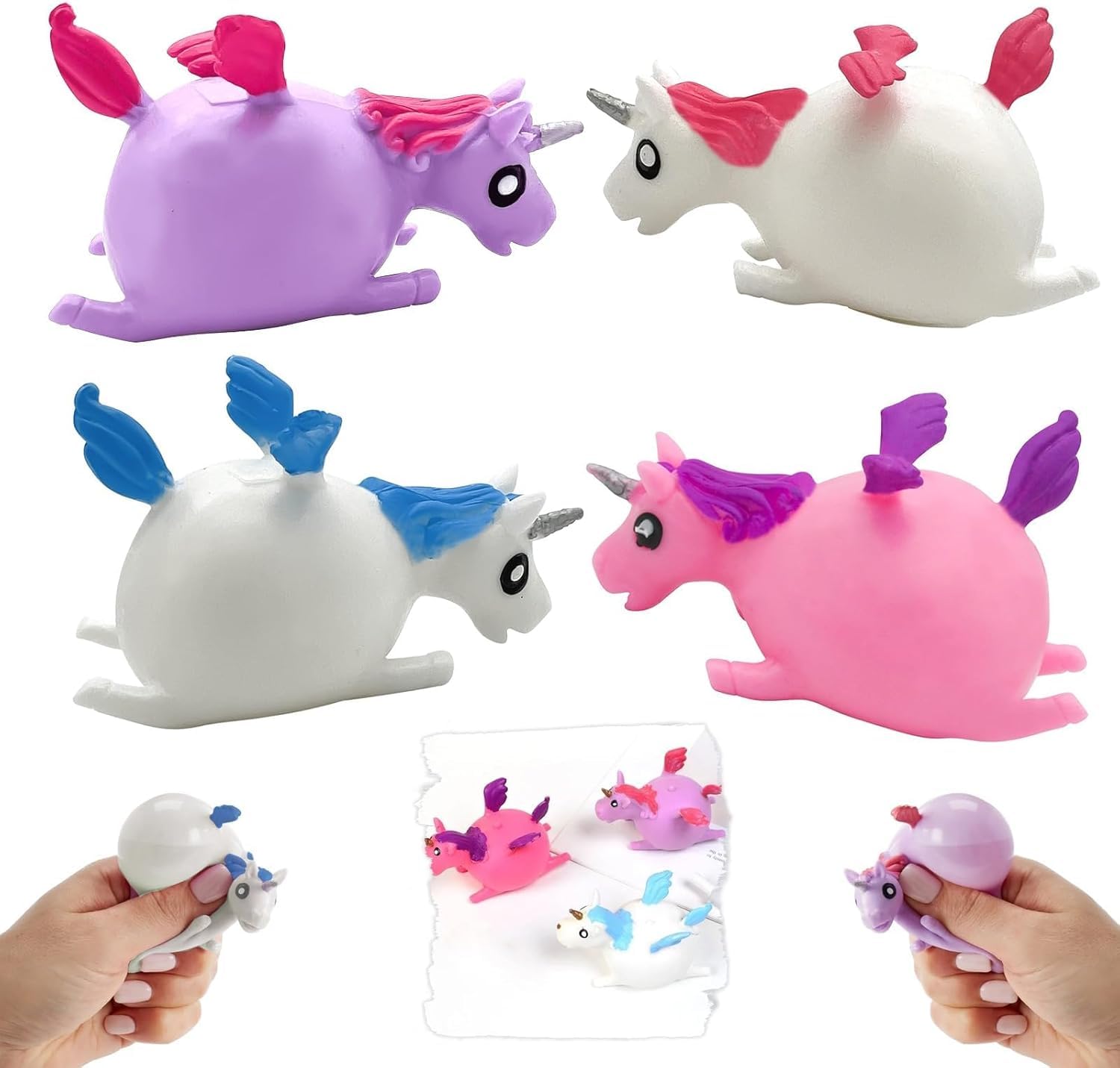 4Pack Unicorn Sensory Fidget Toys for Kids Sticky Wall Splat Balls Squishy Stress Relief Toys Stretchy Squeeze Toys Party Bag Fillers for Boys & Girls Age 3+