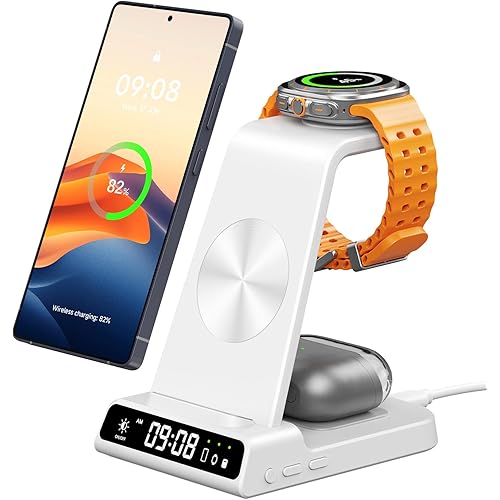 Wireless Charger for Samsung Devices, Wireless Charging Station for Galaxy S25 Ultra/S25+/S25/Z Flip7/Z Fold/S24 Ultra/S23/S22/S21, for Galaxy Watch 8/8 Classic/7/Ultra/6/5 Pro/5/4, Galaxy Buds3 Pro