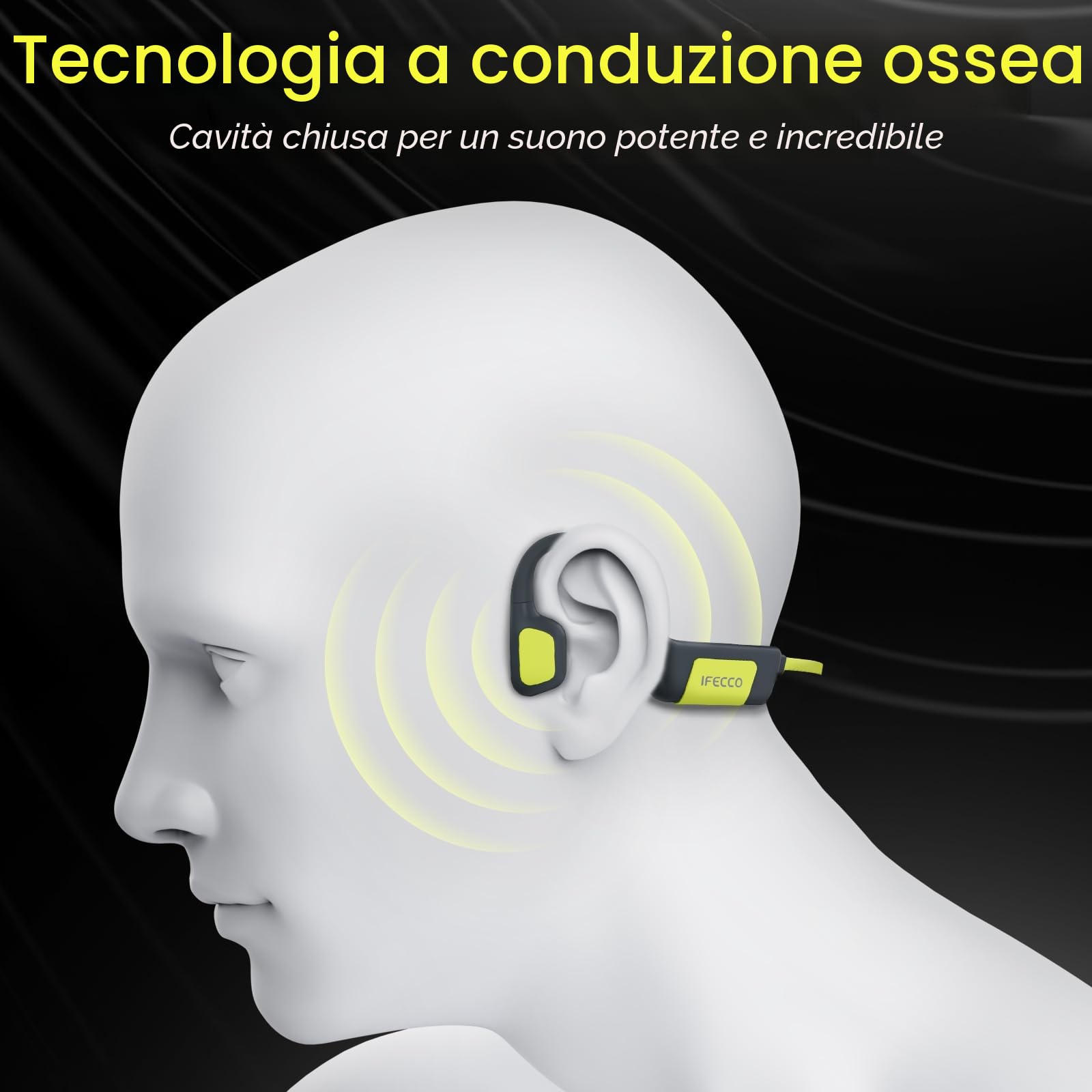 IFECCO Cuffie Conduzione Ossea Nuoto, IP68 Impermeabili Auricolari Piscina Nuoto Bluetooth 5.4, Cuffie Subacquee con Lettore MP3 da 32G, Wireless Auricolari per Nuoto, Surf, Corsa, Ciclismo