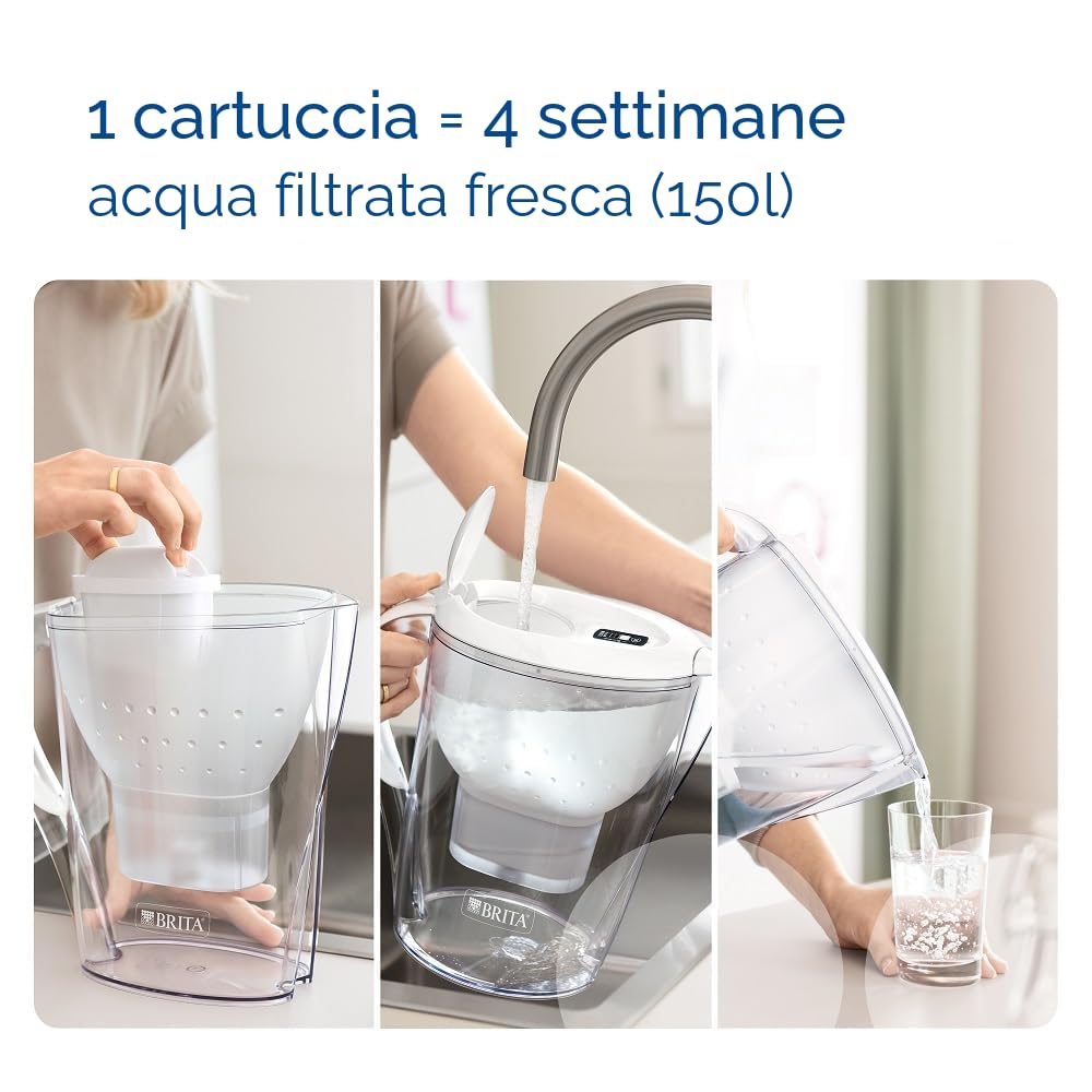 BRITA Caraffa filtrante Marella XL blu (3,5 l), incl. 1 cartuccia MAXTRA PRO All-in-1, caraffa grande con LTI digitale e coperchio a scatto - ora in confezione sostenibile Smart Box