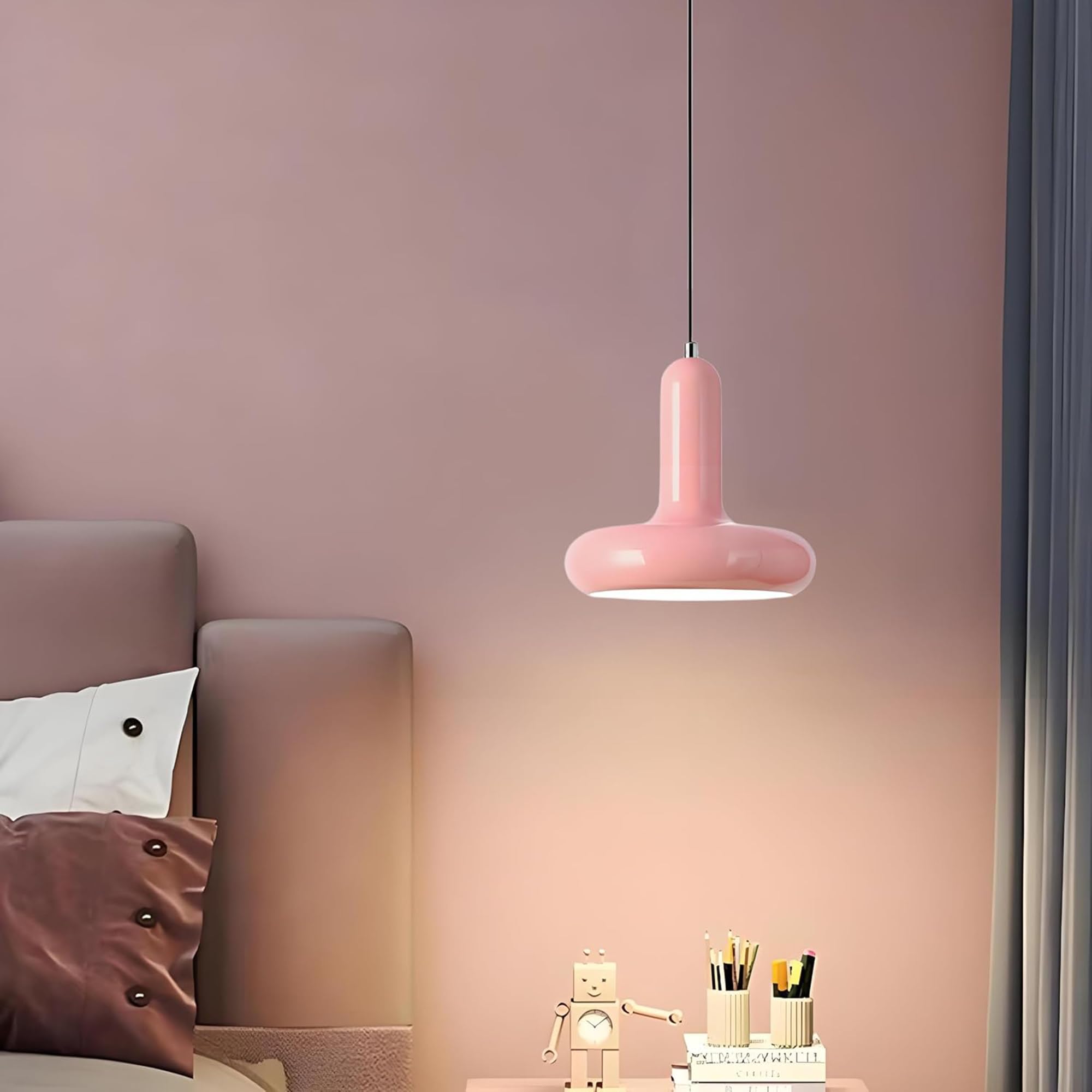 Industrialna metalowa lampa wisząca, 20 cm oprawa sufitowa z gniazdem E27, podwieszane światło w stylu vintage do kuchni jadalni (różowy)
