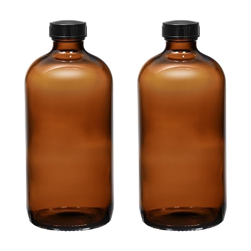(2 Pack) - 16 oz Amber Glass Boston Round Bottles