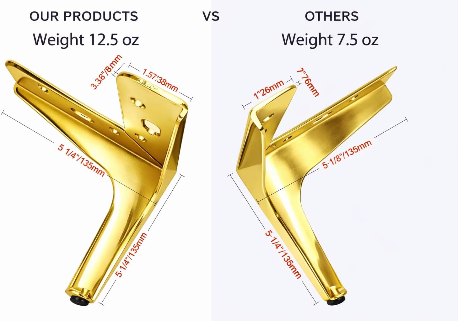 Metal Furniture Sofa Cabinet Legs 6" Italian Design Shiny Brass Couch Credenza Vanity Feet 4PC
