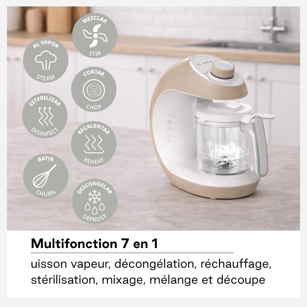 Jané Chefkiss, Robot Cuiseur Bébé, 7 en 1 Multifonction, Cuisson Vapeur, Stérilise, Réchauffe, Décongèle, Mixeur, Nettoyage Automatique