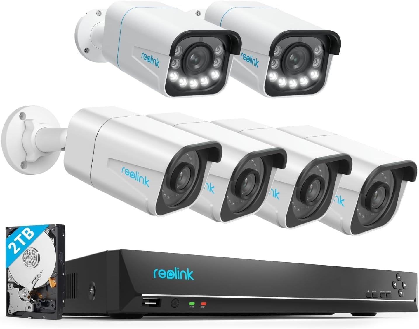 Reolink 4K Überwachungskamera Aussen Set, 8CH Videoüberwachung mit 6X 8MP PoE IP Kamera und 2TB HDD NVR für 24/7 Aufnahme Innen Outdoor, Personenerkennung und Fahrzeugerkennung, RLK8-800B4&RLC-811A*2