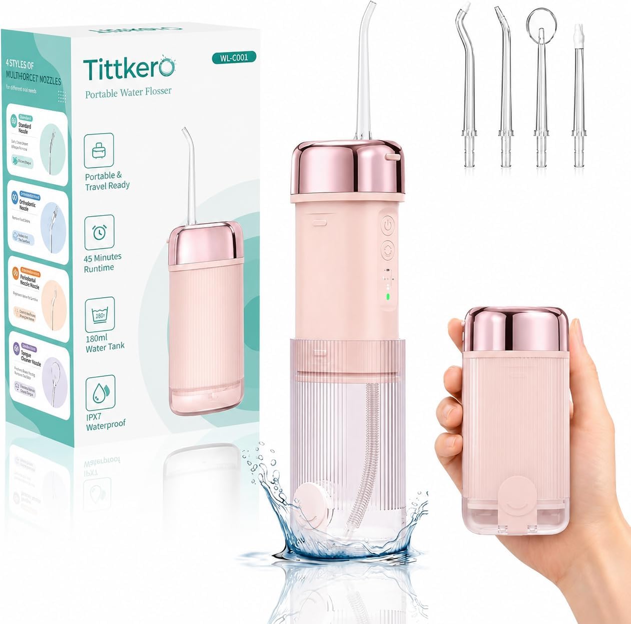 Palm-Sized Travel Water Flosser, Foldable Mini Oral Irrigator for Braces