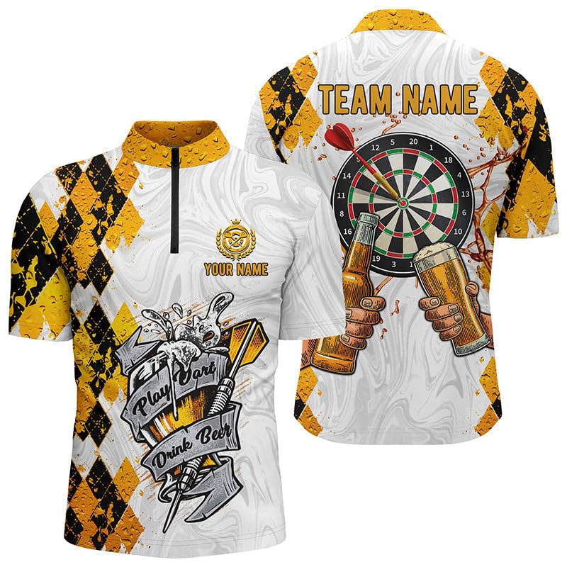 Spiel Dart, Trink Bier - Individuelles Darts Polo & Quarter-Zip-Shirt mit Argyle-Muster für Herren & Damen L0738