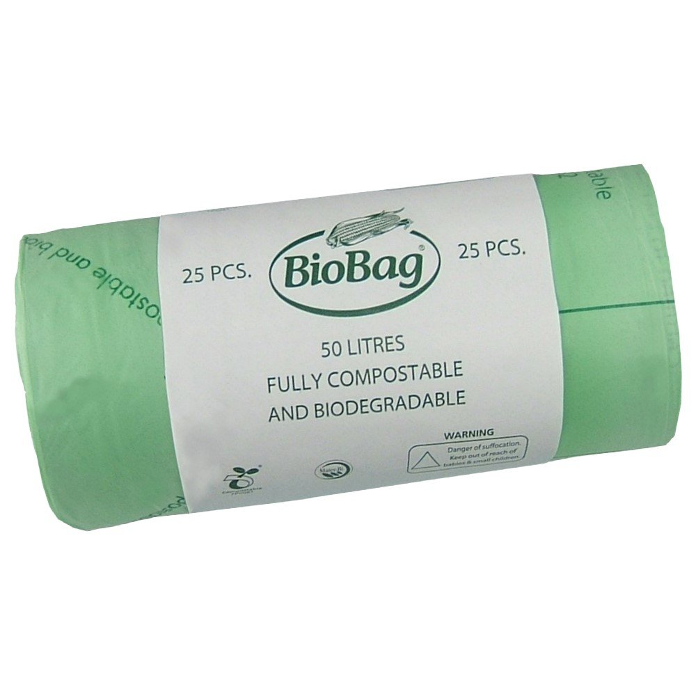 Caddy Liners Direct Green 50 Litre X 25 Biobag Compostable Biodegradable Kitchen Food Waste Caddy Bin Liner Bags/Sacks (50L) - Certified En13432
