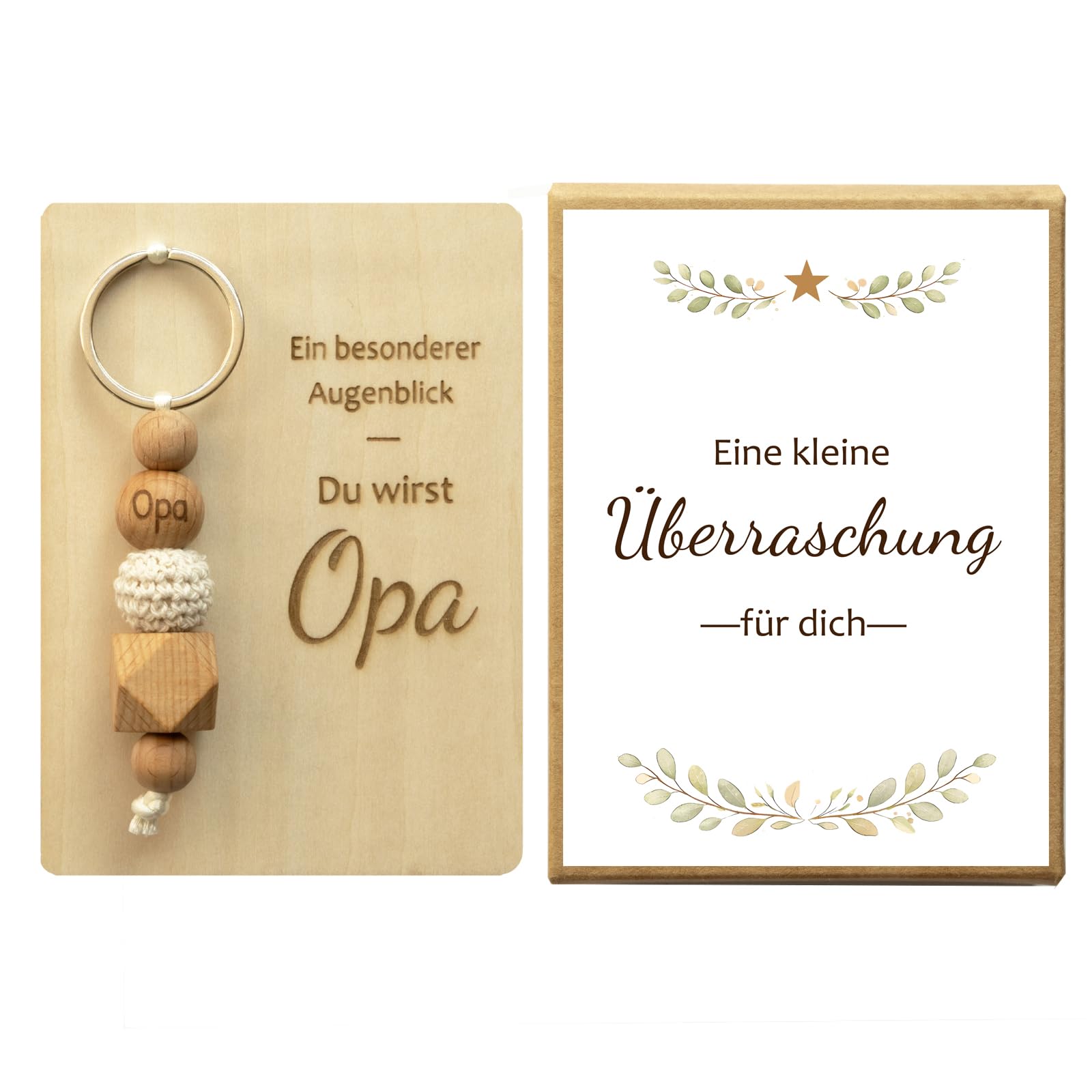 FreiSterne Schwangerschaftsüberraschung Geschenkset | Holzperlen Schlüsselanhänger + Gravierte Holzplatte | Ein besonderer Augenblick - Du wirst Opa/Oma/Tante/Onkel