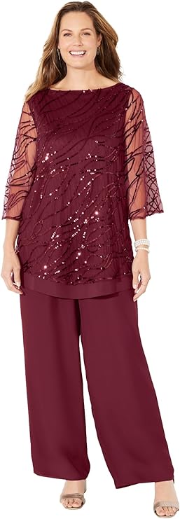 Catherines Women's Plus Size Sequin Chiffon Duet Blouse