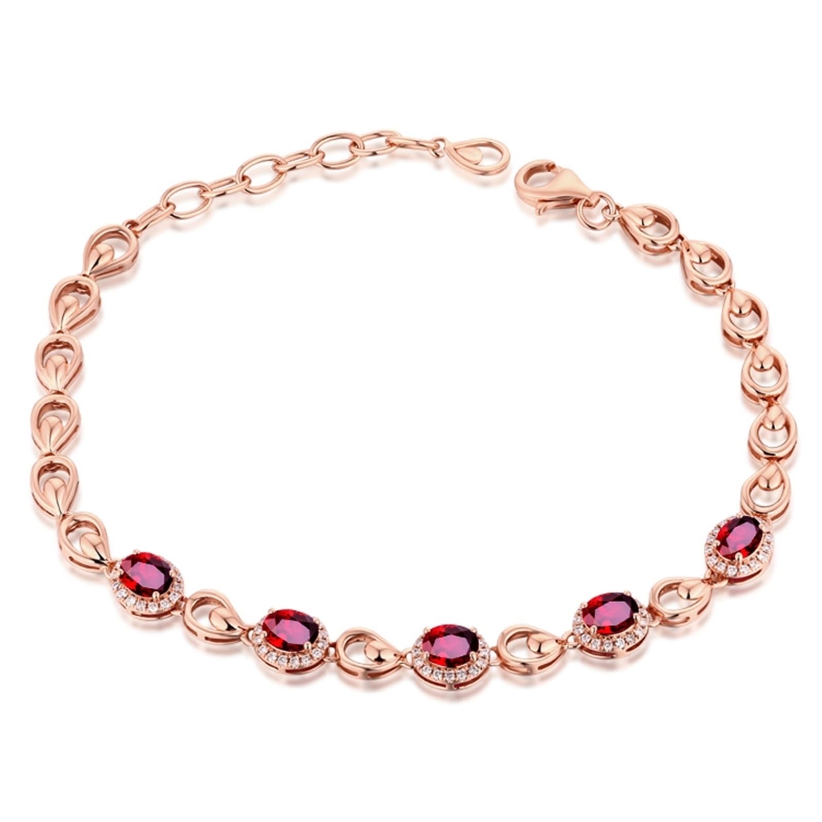 Bracciali Oro Rosa 18k/14k/9k, Bracciale Donna con Rubino 2.1ct 16-20 cm con Diamante, Braccialetti da Sposa Matrimonio