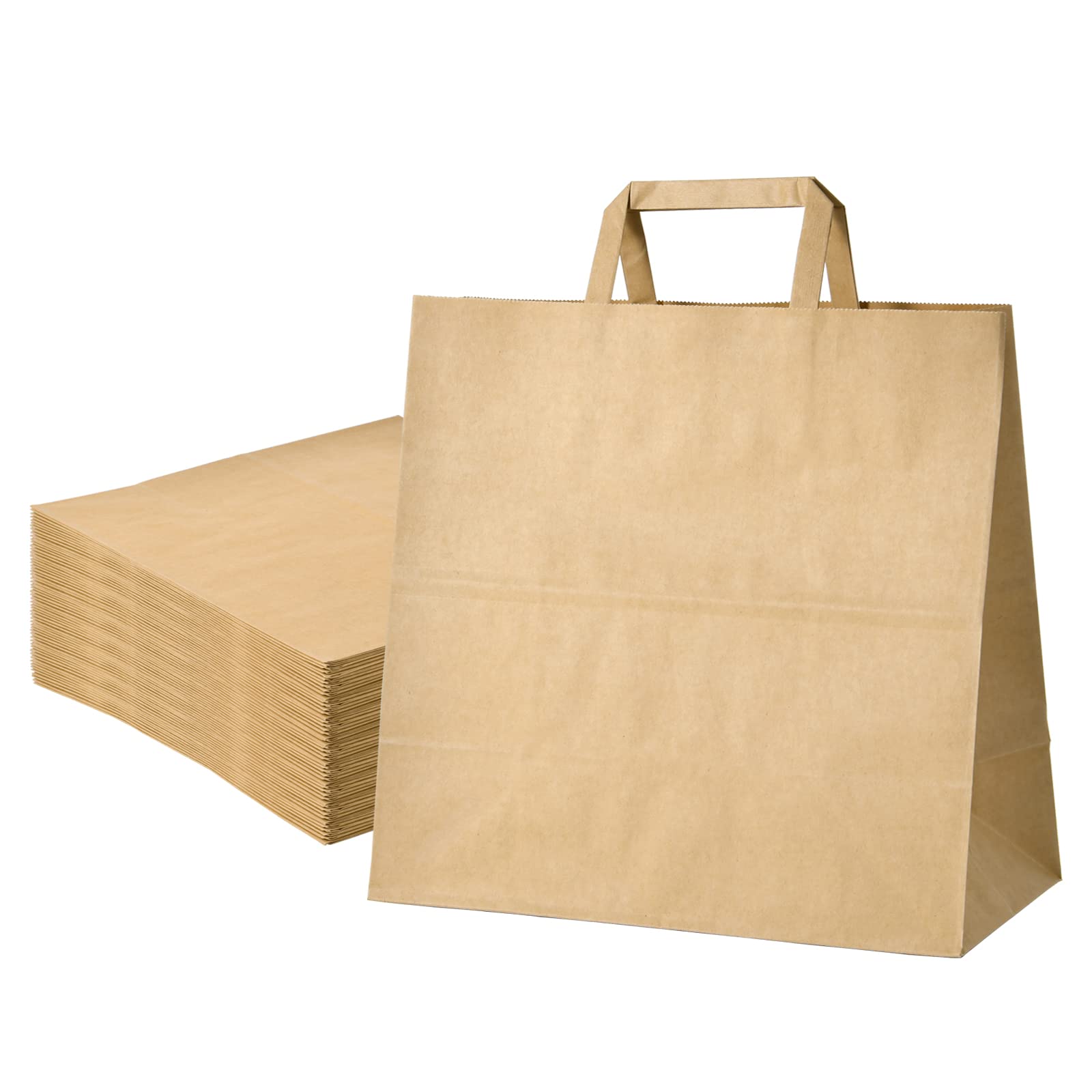 COGLARING 50Pcs 11x6x11 Gift Bags Kraft Paper Bag with Flat Handle Bulk for Retail Shopping Takeout