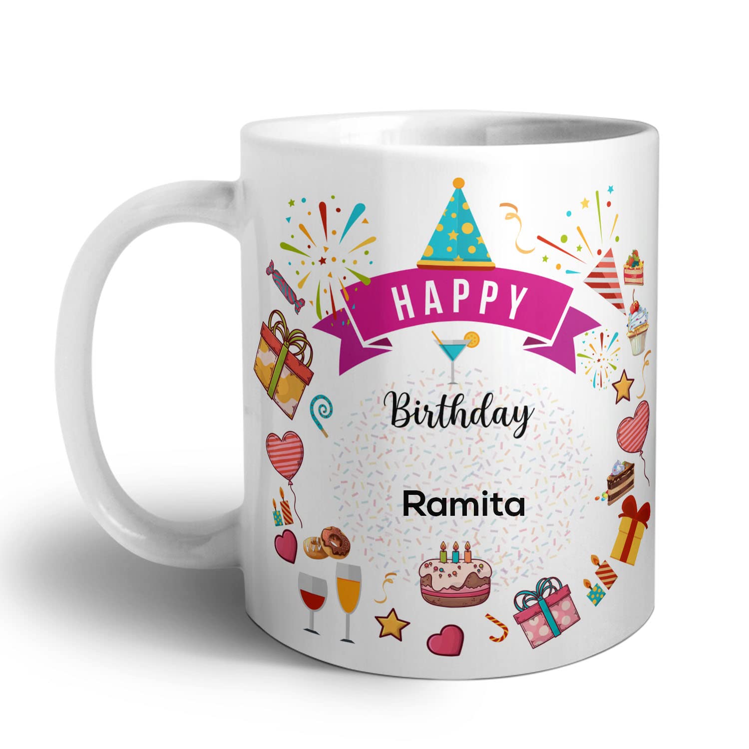 ASHVAH Happy Birthday Ramita Ceramic Coffee Mug - Best Birthday Gift for Daughter, Sister, Girlfriend, Wife, Color - White, Name -Ramita
