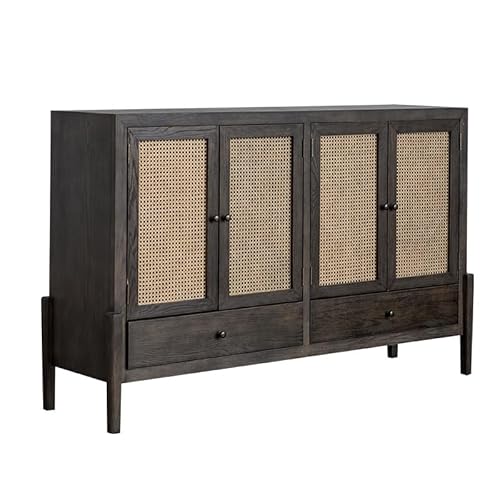 DUBTEDHOU Chinese Solid Wood Sideboard Kitchen Cabinet, Four-Door Rattan Wood Storage Cabinet Buffet Sideboard 62.99x17.71x39.37 Inch