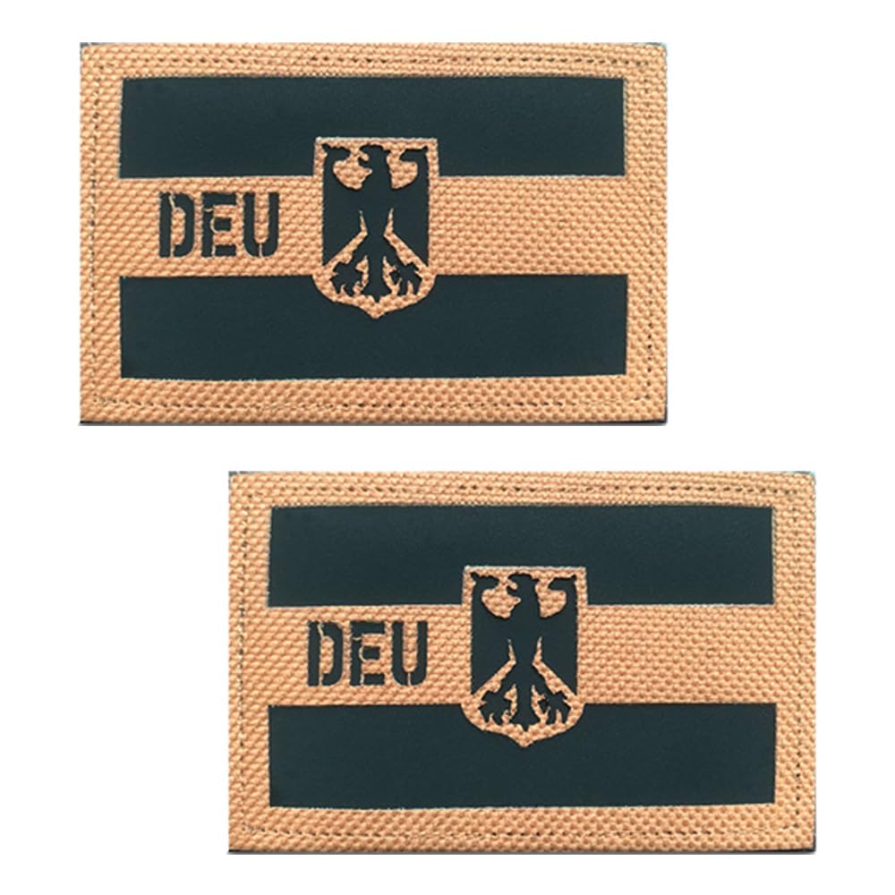 2 Stück DEU Deutsche Flagge IR Infrarot Reflektierend Patches Taktische Emblem Applikationen Biker,Rucksack,Jeans,Uniformen,Kleidung,Mützen,Hemden,Jacken,Hosen Hook and Loop Patch-Braun