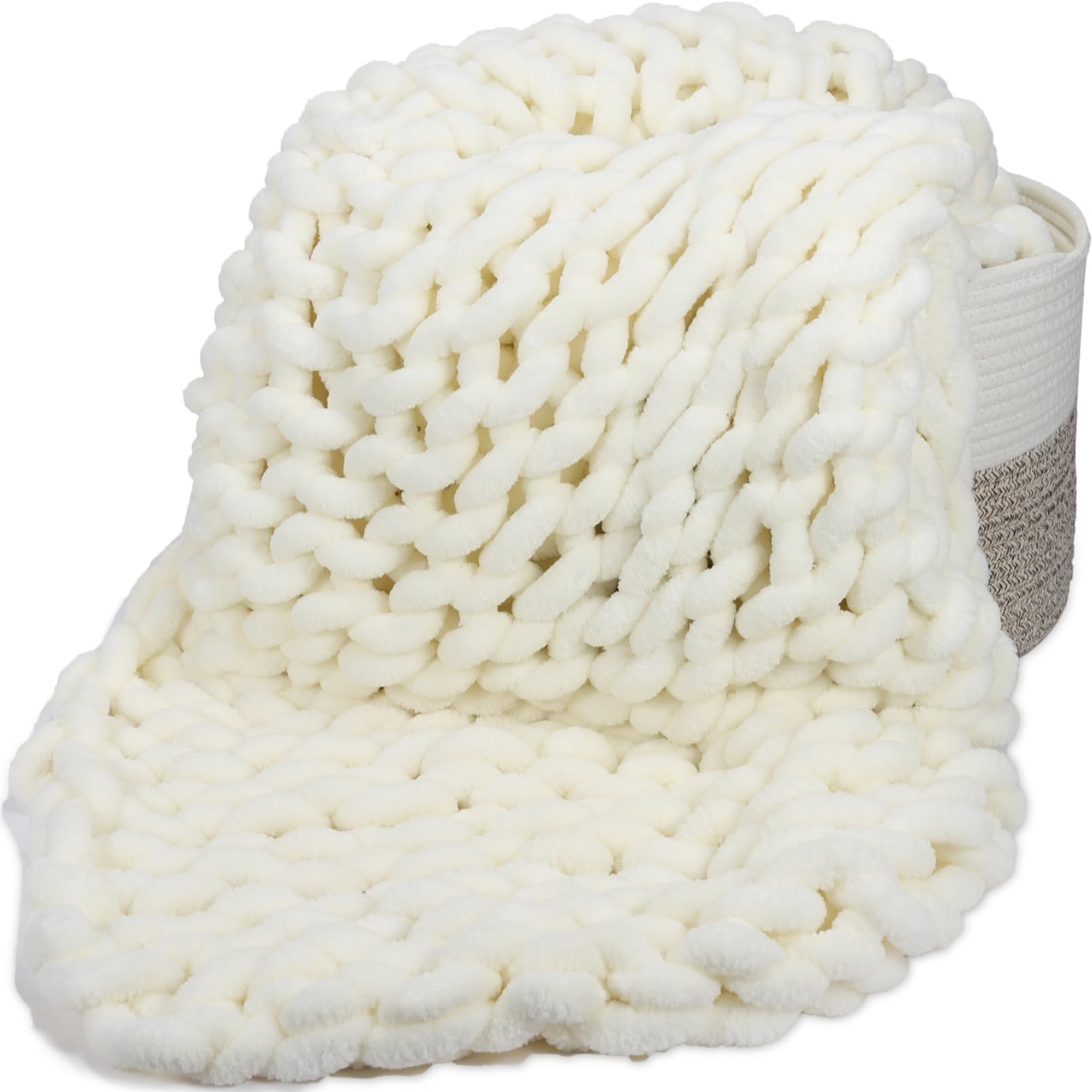 Spetime Chenille Chunky Knit Throw Blanket, Big Chenille Yarn Braided
