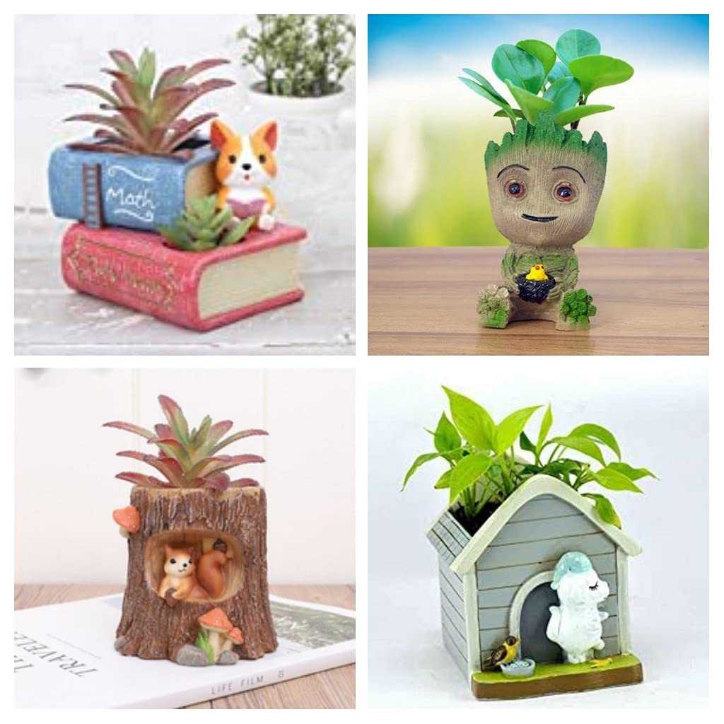 Brotherhood Enterprise Combo Pack of 4 Resin Pot Book|Hut|Tree Pot & Baby Groot Tree Design Resin Planter Resin Pots Unique Design Return Gifts Succulent Pot polyresin Pots Home Decor (B097KM3ZHB) Amazon Price History, Amazon Price Tracker