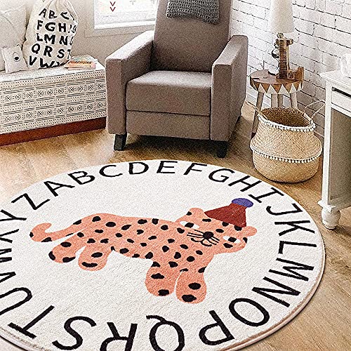Poowe Round Kids Playroom Rug - Soft Alphabet Nursery Rug for Bedroom-Playtime Collection,Learning & Game Carpet for Classroom,Best Shower Gift for Infant Toddlers (Round 47.2",Leopard)