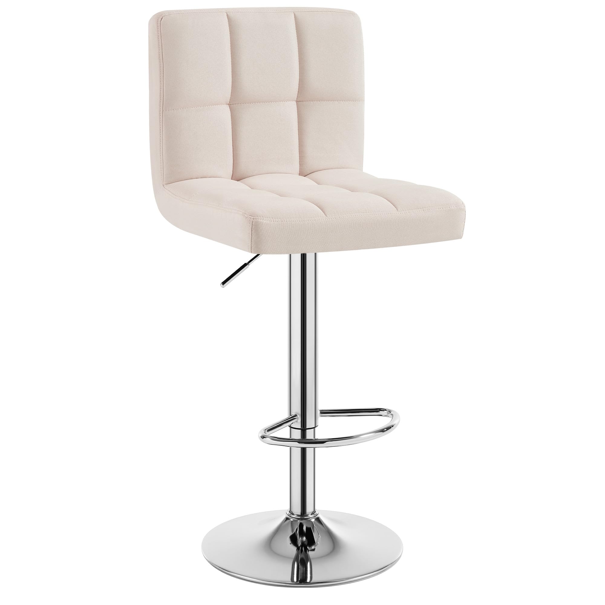 WOLTU 1X Tabouret de Bar avec Dossier en Lin,​Tabouret Ajustables en Hauteur,​Crème Blanc