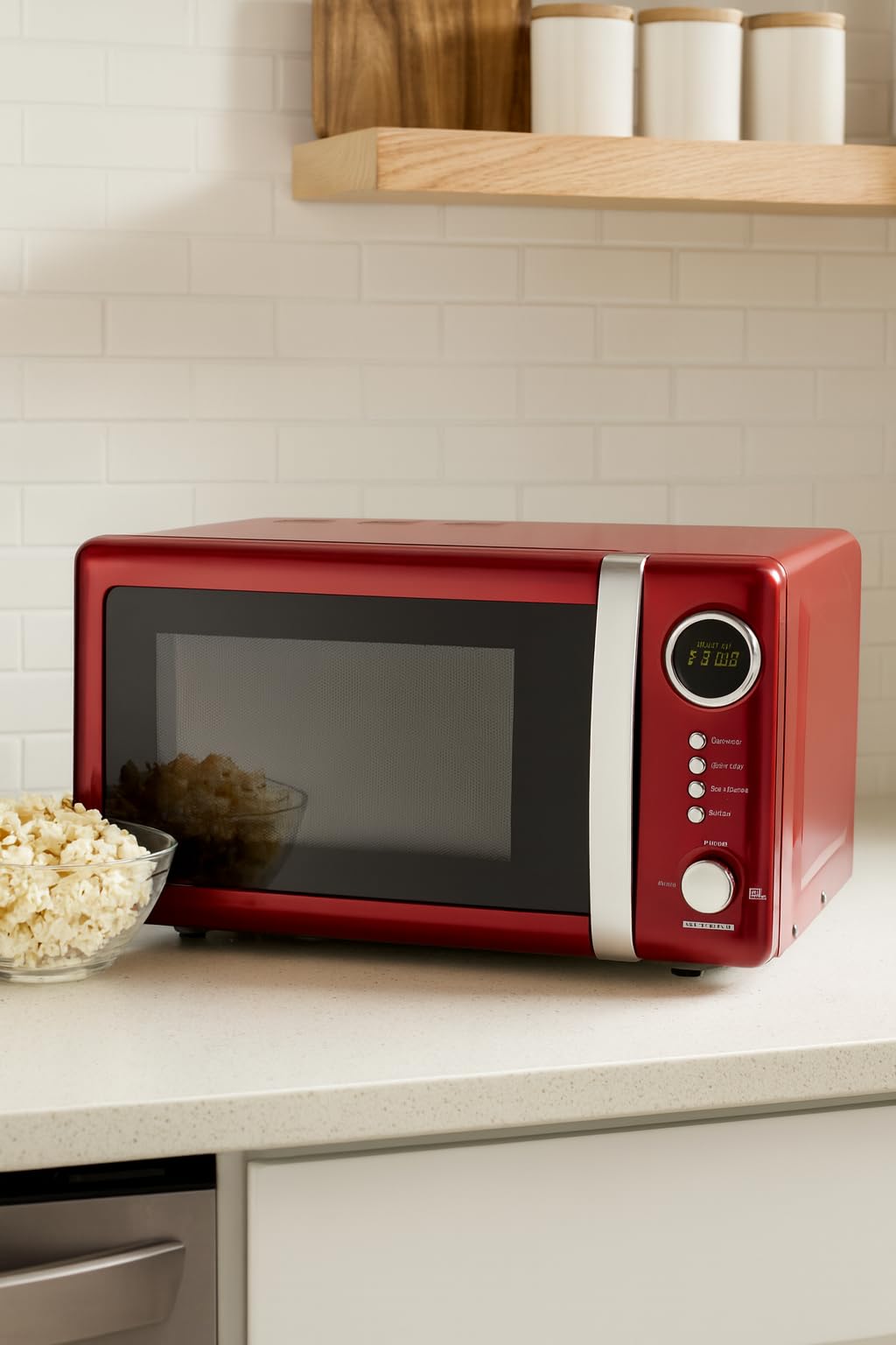 Melissa 16330109 Classico Microondas - Horno microondas - Diseño retro - Carcasa metálica - Cámara de cocción de 20 litros - Potencia de700 vatios - Temporizador - 5 niveles de potencia - rojo