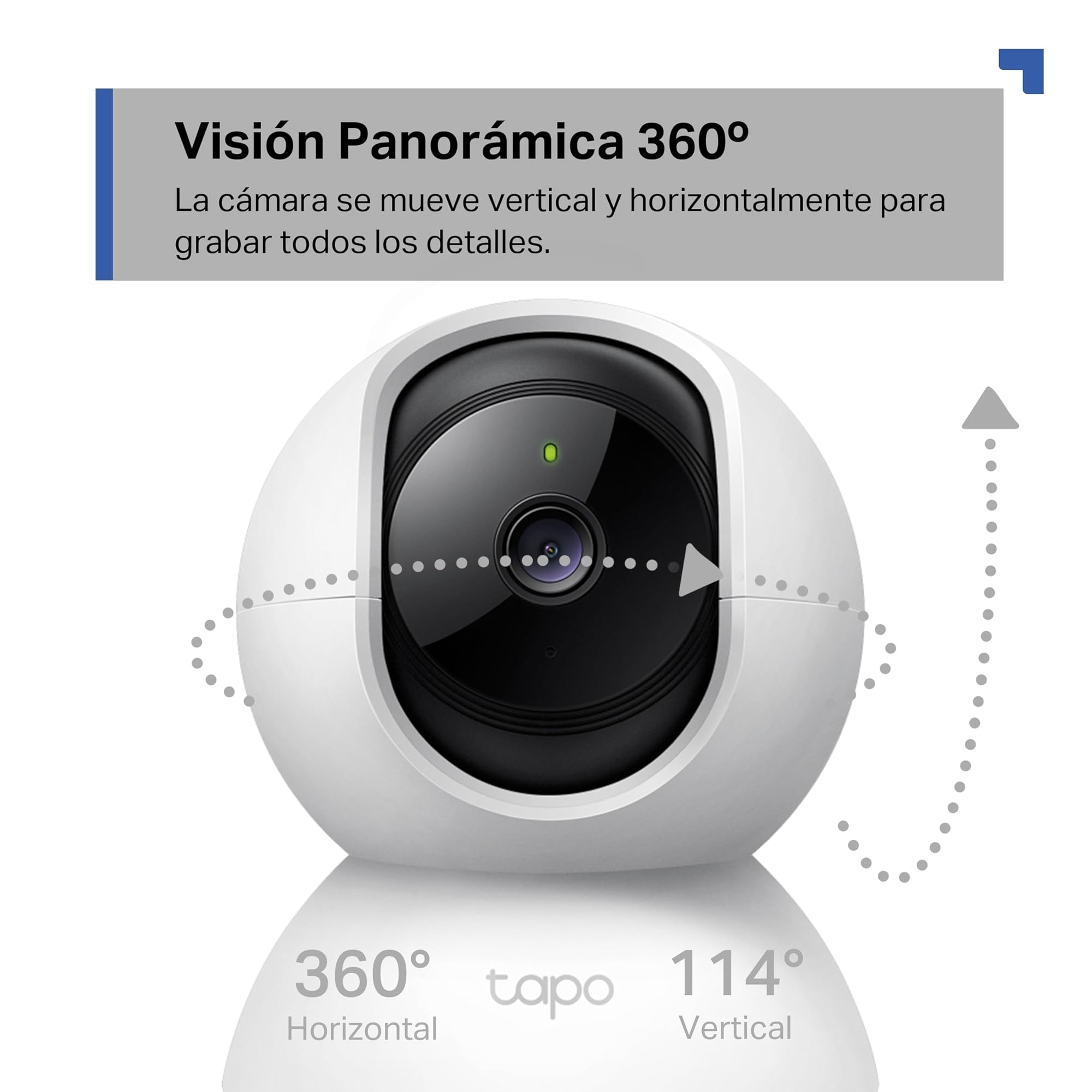 Tapo C21A - Cámara de Vigilancia WiFi Interior 360º, 2K 3MP, Detección IA | Detección Movimiento, Personas y Llanto de Bebé. Visión Nocturna. Alarma Luz y Sonido. Almacenamiento Local o Nube. App Tapo.