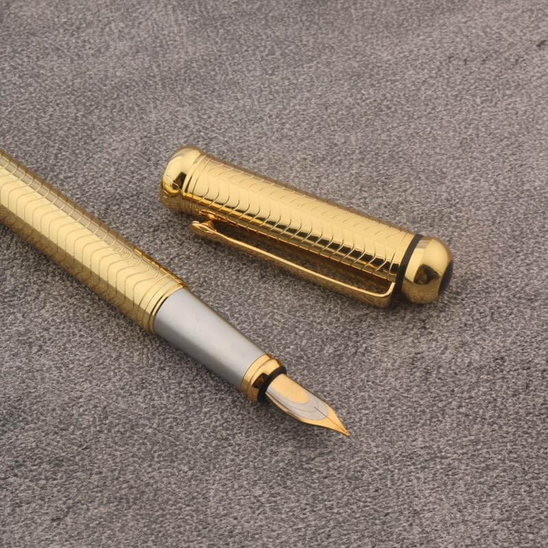 Penna stilografica in metallo con linea classica, elegante, per scuola, studenti, ufficio, idea regalo (giallo)